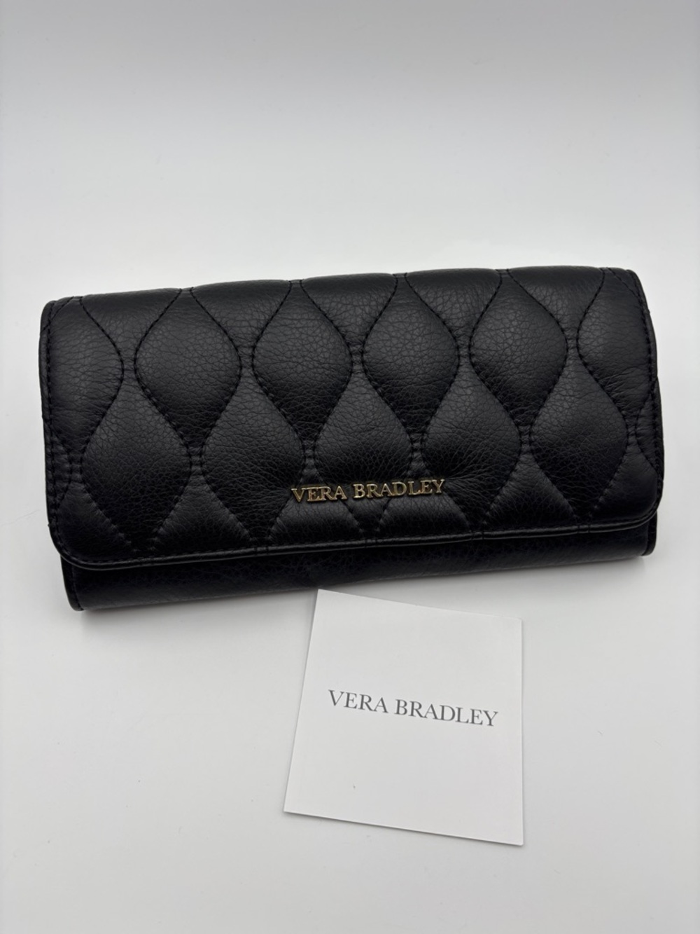 Vera Bradley Black Quilted Audrey Leather Continental Wallet with Gold Logo